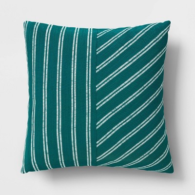 Square Pieced Angled Striped Woven Cotton Pillow Dark Green - Room Essentials™