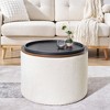 Lycvki 2-Piece Set Round Chenille Storage Ottoman with Small Stool and MDF Desktop Panel - 3 of 4