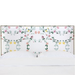 Queen Nail Button Border Headboard in Kaleidoscope Floral Blush/White - Cloth & Co.