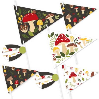 Big Dot of Happiness Wild Mushrooms - Triangle Red Toadstool Decor and Party Photo Props - Pennant Flag Centerpieces - Set of 20