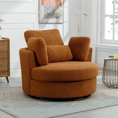 Hrinhom 42" W Upholstered Barrel Chair,Faux Shearling Swivel Sofa Chair With Metal Base