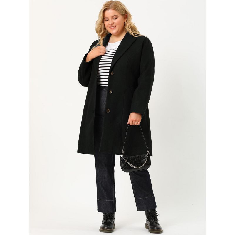 Agnes Orinda Women's Plus Size Winter Notched Lapel Single Breasted Pea Coats, 4 of 8