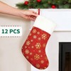 12PCS Bulk Stockings 18 Inch Large with White Plush Cuff Xmas Stocking Felt Flannel Faux Golden Snowflakes Thickened Fireplace Mantel - 4 of 4