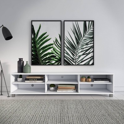 Modern White and Silver 78" TV Stand with Open Shelving