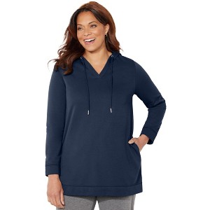 Catherines Women's Plus Size Cloud Knit French Terry Classic Hoodie Tunic - 1 of 4