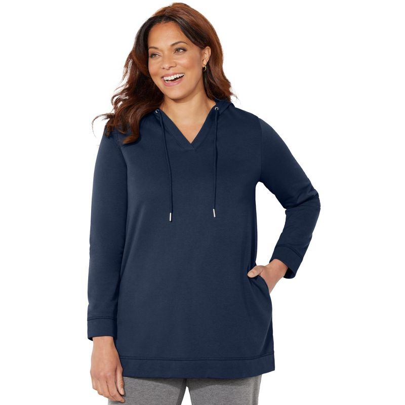 Catherines Women's Plus Size Cloud Knit French Terry Classic Hoodie Tunic, 1 of 2