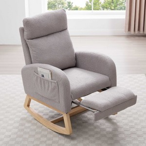 Airsurfer Modern Teddy Fabric Upholstered Accent Chair with High Back and Wooden Base, Cozy Rocking Nursery Glider for Bedroom or Living Room - 1 of 4