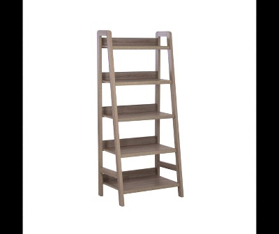 Modern Gray Wood Ladder Bookcase with 5 Spacious Shelves