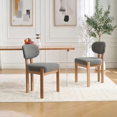 HDZNVF Set of 2 Wooden Dining Chairs, Modern Fabric Upholstered Dining Room Chair Kitchen Chairs, Grey