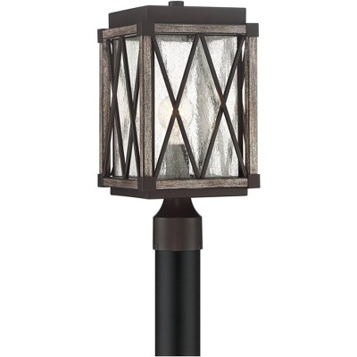 Possini Euro Design Rustic Outdoor Post Light Fixture Bronze Wood 16" Clear Seedy Glass Lantern for Garden Yard Driveway Walkway