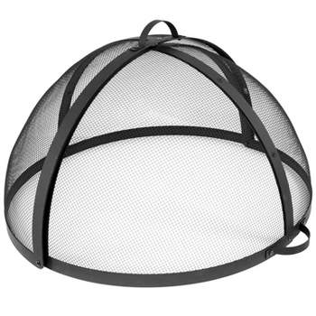 Sunnydaze Outdoor Heavy-Duty Steel Mesh Round Easy-Opening Camp Fire Pit Spark Screen Lid with Hinged Door -  Black