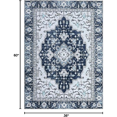 Washable Vintage Floral Area Rug Non-Slip Print,Non-Shedding,Soft Foldable Carpets for Dining Room,Bedroom,Living Room,Kitchen Entryway