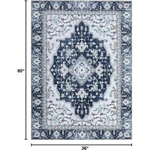 Washable Vintage Floral Area Rug Non-Slip Print,Non-Shedding,Soft Foldable Carpets for Dining Room,Bedroom,Living Room,Kitchen Entryway - 1 of 4