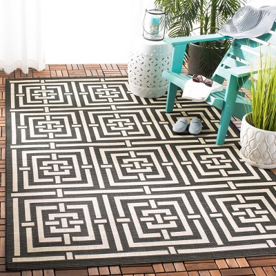 Black and Bone Geometric Indoor/Outdoor Area Rug
