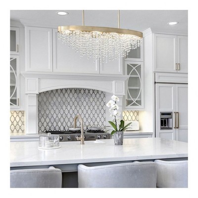 Antique Gold Crystal 8-Light Chandelier with Hand Cut Beads