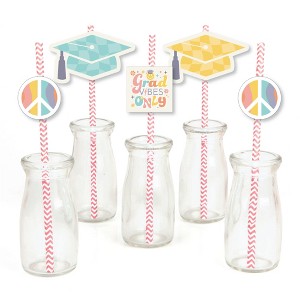 Big Dot of Happiness Groovy Grad - Paper Straw Decor - Hippie Graduation Party Striped Decorative Straws - Set of 24 - 1 of 4
