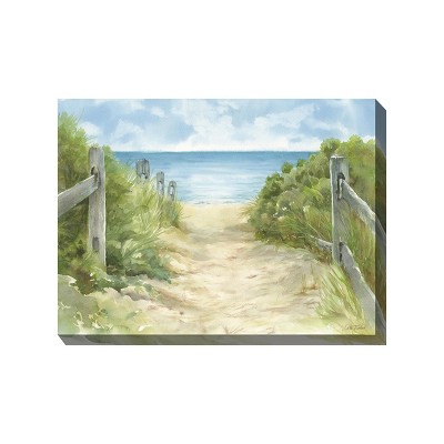 Cottage Garden West of The Wind Along The Cape Blue, Green, Tan 40 x 30 Inch Waterproof Gallery Wrapped Canvas, Outdoor Garden, Yard, Patio All