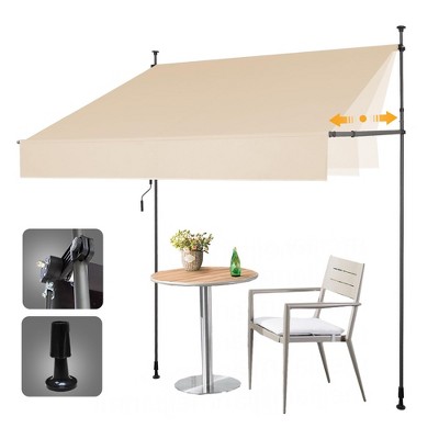 10x4FT Retractable Awning, Iron Stand Tool-Free Installation, Sun Shade for Window, Balcony, Patio