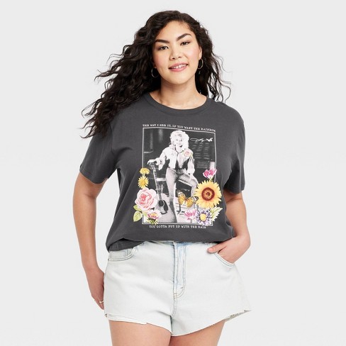 Women's Dolly Parton Floral Short Sleeve Graphic T-shirt - Black 1x : Target