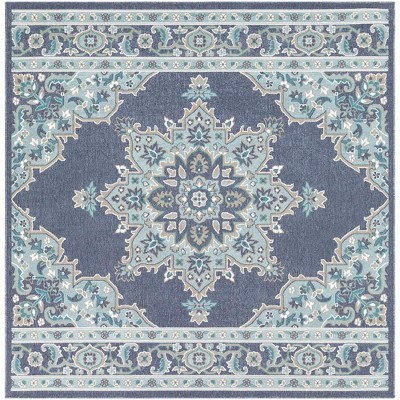 Mark & Day Lyla 7'3"x7'3" Square Woven Indoor & Outdoor Area Rugs Charcoal: Stain-Resistant, Traditional Medallion Pattern