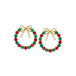 Ross-Simons 2.50 ct. t.w. Ruby and 2.00 ct. t.w. Emerald Ribbon Wreath Drop Earrings in 18kt Gold Over Sterling - 1 of 3