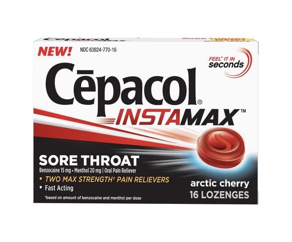 Cepacol InstaMax Sore Throat Lozenges - Benzocaine - Arctic Cherry - 16ct