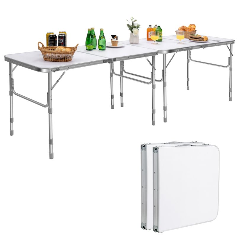 Tangkula Set of 2 Folding Tables Portable Picnic Table w/Height Adjustable White, 3 of 6