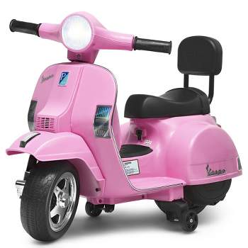 Costway 6V Kids Ride On Vespa Scooter Motorcycle for Toddler w/ Training Wheels Pink\Blue\Green\Black
