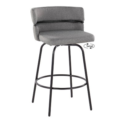 Cinch 26" Light Gray Swivel Counter Stools with Black Metal Frame, Set of 2