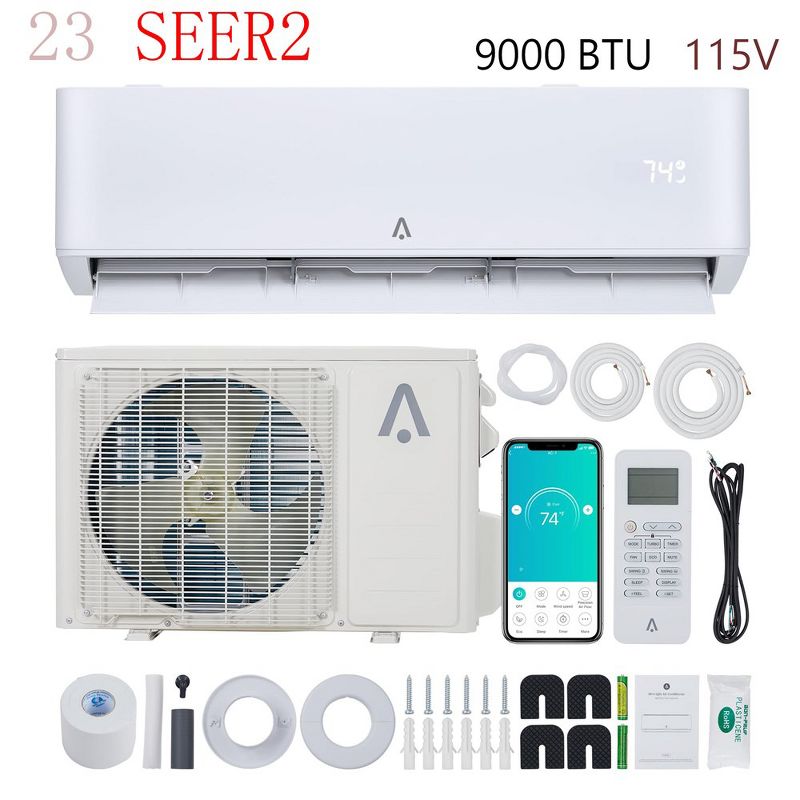 9000Btus Mini Split Air Conditioner Inverter 23 SEER2 With Heat Pump And Smart App Control, 1 of 9