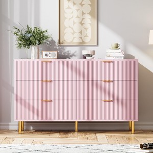 Dresser for Bedroom, Modern Chest of Drawers with Large Drawer, 6 Drawer Dresser with Gold Handles,Wood Storage Cabinet Organizer - 1 of 4