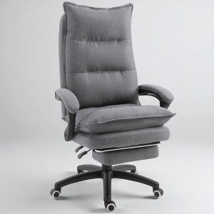 Mshliw Ergonomic Linen Reclining Office Chair with Adjustable Height, 360° Swivel Wheels, Retractable Footrest and Double Padding - 1 of 4