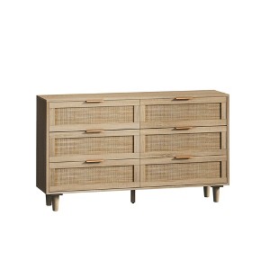SEVOBAL Dressers 6 Drawer Rattan Storage Cabinet with Elegant Look for Stylish Bedroom and Living Room Neat Organization, Brown, 15.75"*51.18"*29.53" - 1 of 4