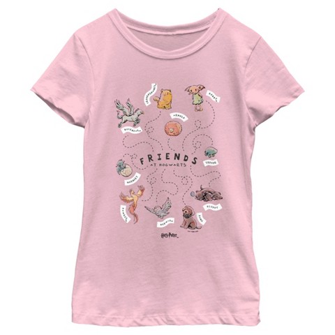 Harry Potter Girl's Harry Potter Animals and Pets from Hogwarts T-Shirt - Light Pink - Large