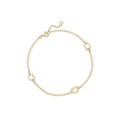 Ross-Simons Italian 14kt Yellow Gold Open-Space Heart Station Anklet Size 9