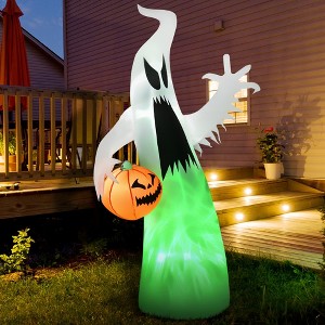 Whisen Halloween Inflatable Outdoor Decoration Ghost with Pumpkin, Blow Up LED Yard Decor, Waterproof - White - 1 of 4