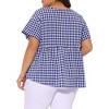 Agnes Orinda Women's Plus Size Gingham 1950s V-Neck Peplum Babydoll Tops with Button Detail - 4 of 4