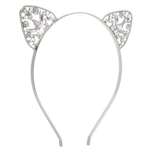 Unique Bargains Women's Elegant Faux Diamond Cat Ears Headband 6.30"x6.10" Silver Tone 1 Pc - 1 of 4