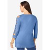 Roaman's Women's Plus Size Lattice-Sleeve Ultimate Tee - 3 of 4