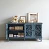 60" Antique Buffet Cabinet with Floral Carvings, Solid Wood Legs, Brass Handles, Adjustable Shelves, TV Stand for Living Room - 4 of 4
