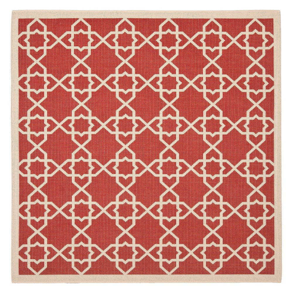 6'7inX6'7in Square Belfast Outdoor Patio Rug Red/Beige - Safavieh