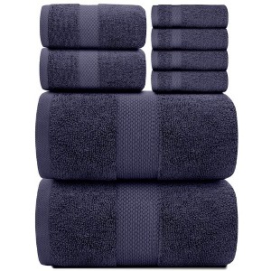 White Classic Luxury 100% Cotton 8 Piece Towel Set - 4x Washcloths, 2x Hand, and 2x Bath Towels - 1 of 4