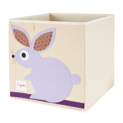 3 Sprouts Large 13 Inch Square Children's Foldable Fabric Storage Cube Organizer Box Soft Toy Bin, Purple Bunny Rabbit