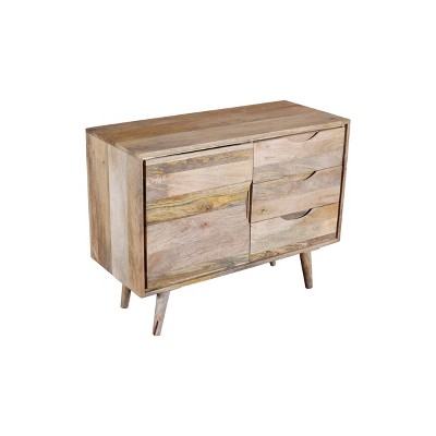 3 Drawer Mango Wood Sideboard Cabinet with 1 Door and Recessed Pulls Brown - The Urban Port