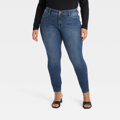 Women's Mid-rise Skinny Jeans - Ava & Viv™ Dark Blue Denim 16 : Target
