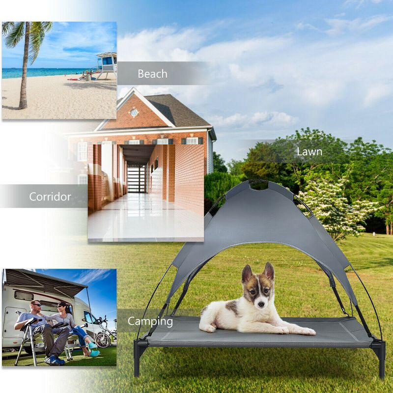 Costway 42'' Portable Elevated Dog Cot Outdoor Cooling Pet Bed w/ Removable Canopy Shade, 5 of 11