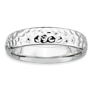 Black Bow Jewelry 4.5mm Stackable Sterling Silver Hammered Band - 1 of 4