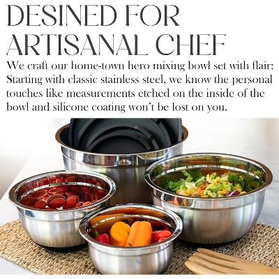Bellemain 3-Piece Stainless Steel Mixing Bowls Set with Non-Slip Lids – Silver/Black Finish
