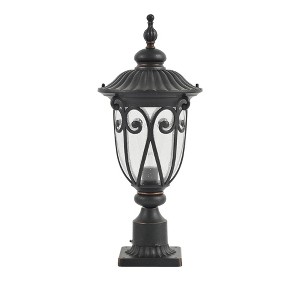 WELLFOR Outdoor Black Aluminum Post Lantern Waterproof Lamp Light with Bubble Glass - 1 of 4