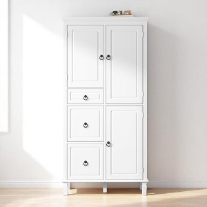 62-Inch Tall Retro Storage Cabinet with 3 Drawers, 3 Doors, Adjustable Shelves & Anti-Tip Kit, Multi-Purpose Organizer - 1 of 4